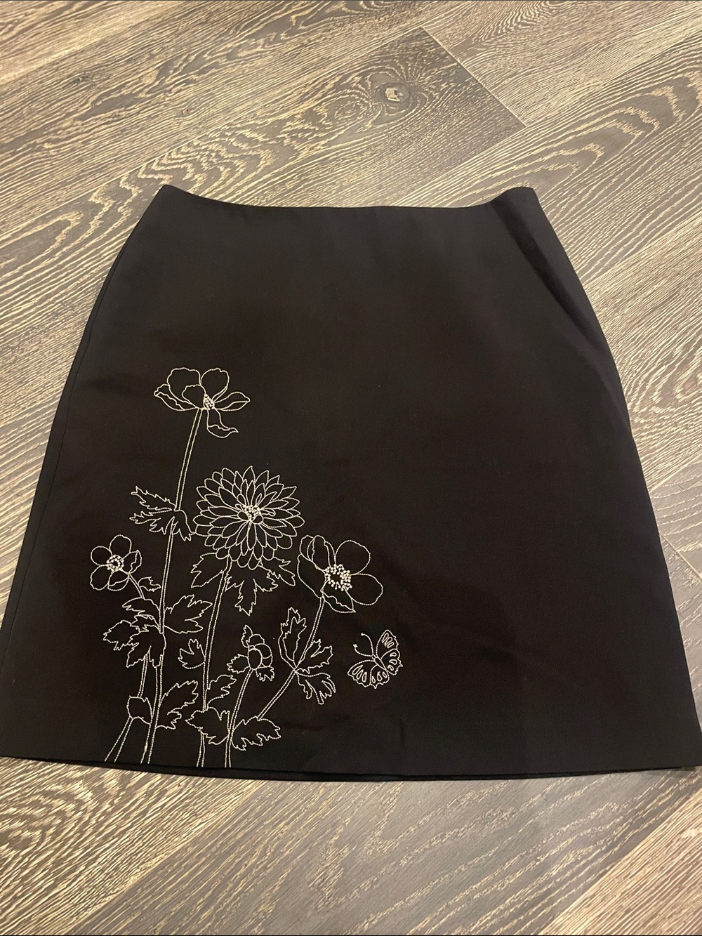 Black Floral-Embroidered Skirt